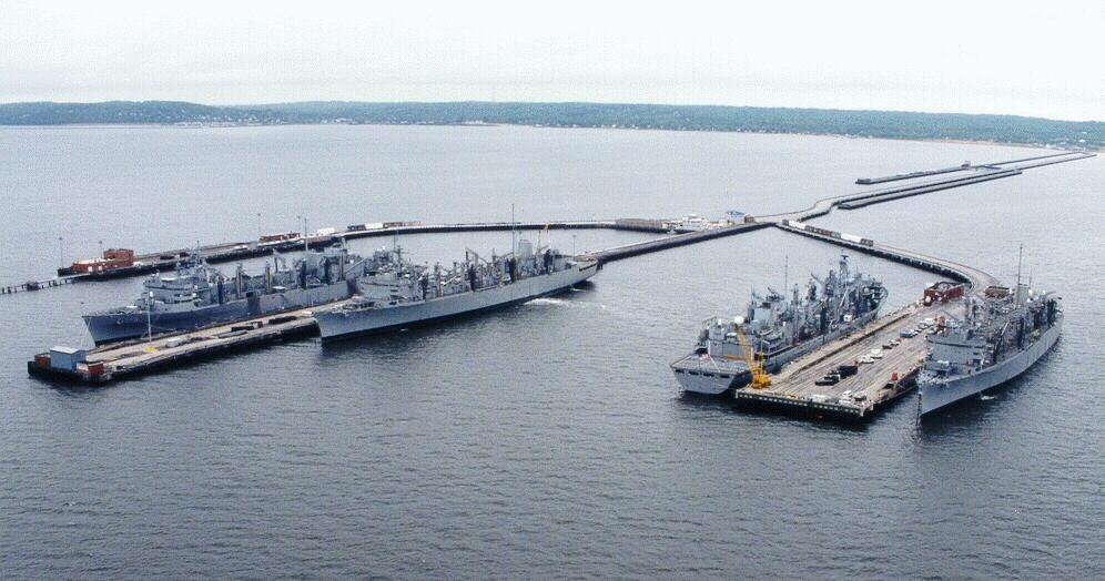 Modern-day National Weapons Station Earle Leonardo Pier complex, Sandy Hook Bay.